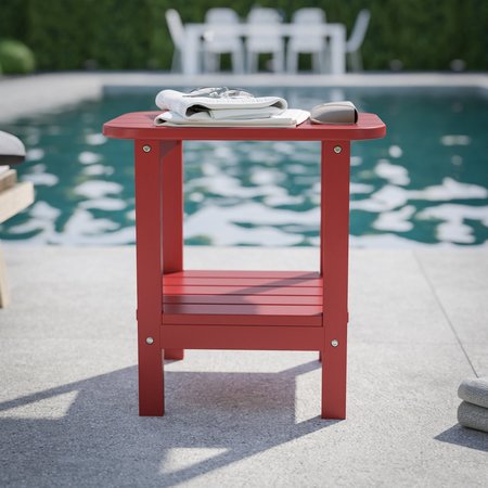 FLASH FURNITURE Red 2 Tier Adirondack Style Patio Side Table LE-HMP-1035-1517H-RD-GG